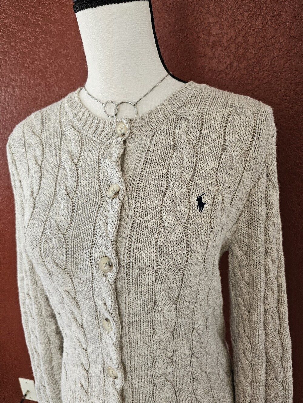 Polo by Ralph Lauren Cream Cable-Knit Button Cardigan Sweater - Picture 3 of 8